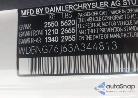 2003 Mercedes-Benz S 600 z USA, uszkodzony, nr VIN WDBNG76J63A344813